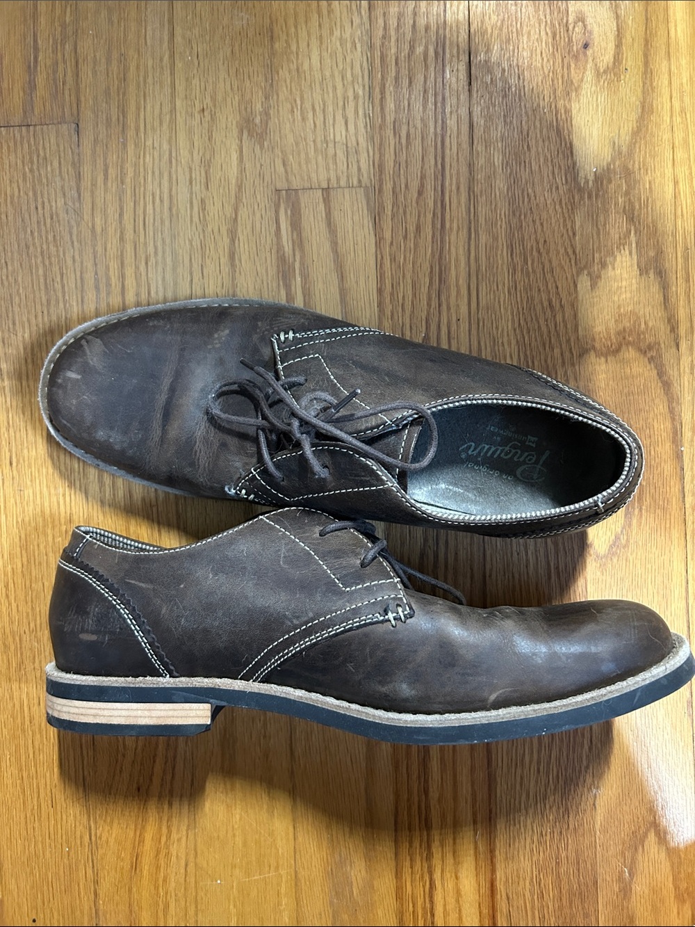 Original Penguin Men’s Brown Leather Derby Shoes with Contrast Stitching